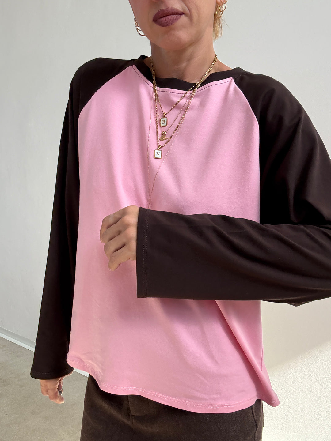 TSHIRT BASEBALL BICOLORE FRAGOLA/CIOCCO