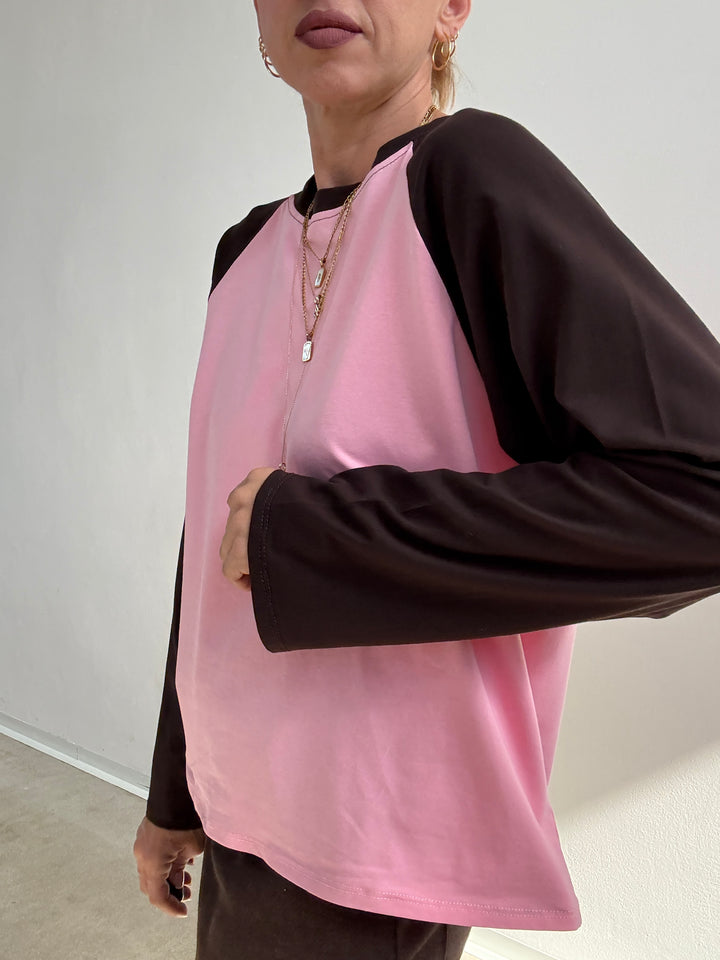 TSHIRT BASEBALL BICOLORE FRAGOLA/CIOCCO