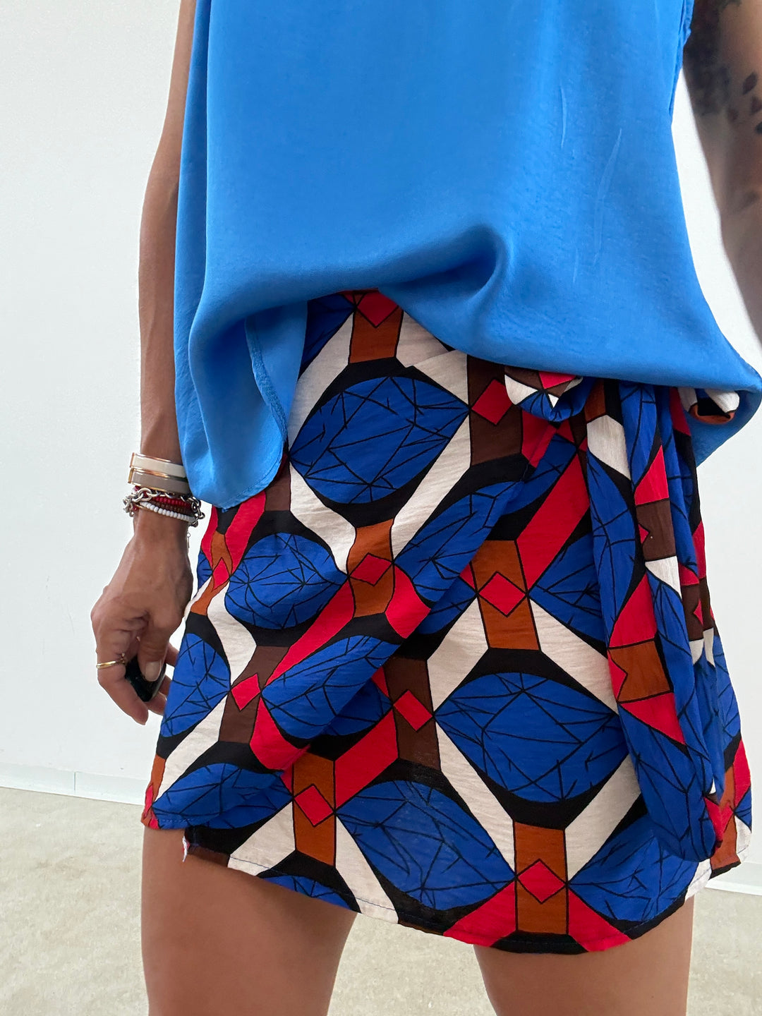 MINIGONNA PAREO GEOMETRICO BLUETTE ROSSO