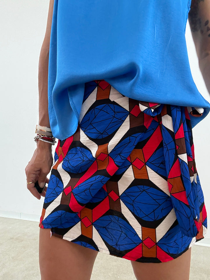 MINIGONNA PAREO GEOMETRICO BLUETTE ROSSO