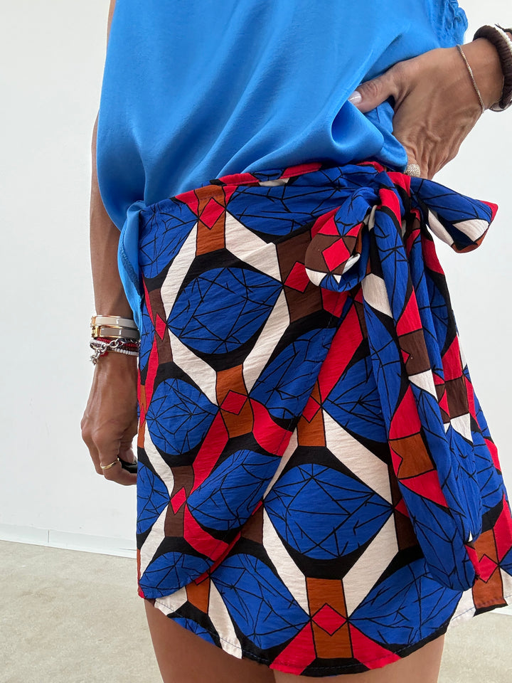 MINIGONNA PAREO GEOMETRICO BLUETTE ROSSO