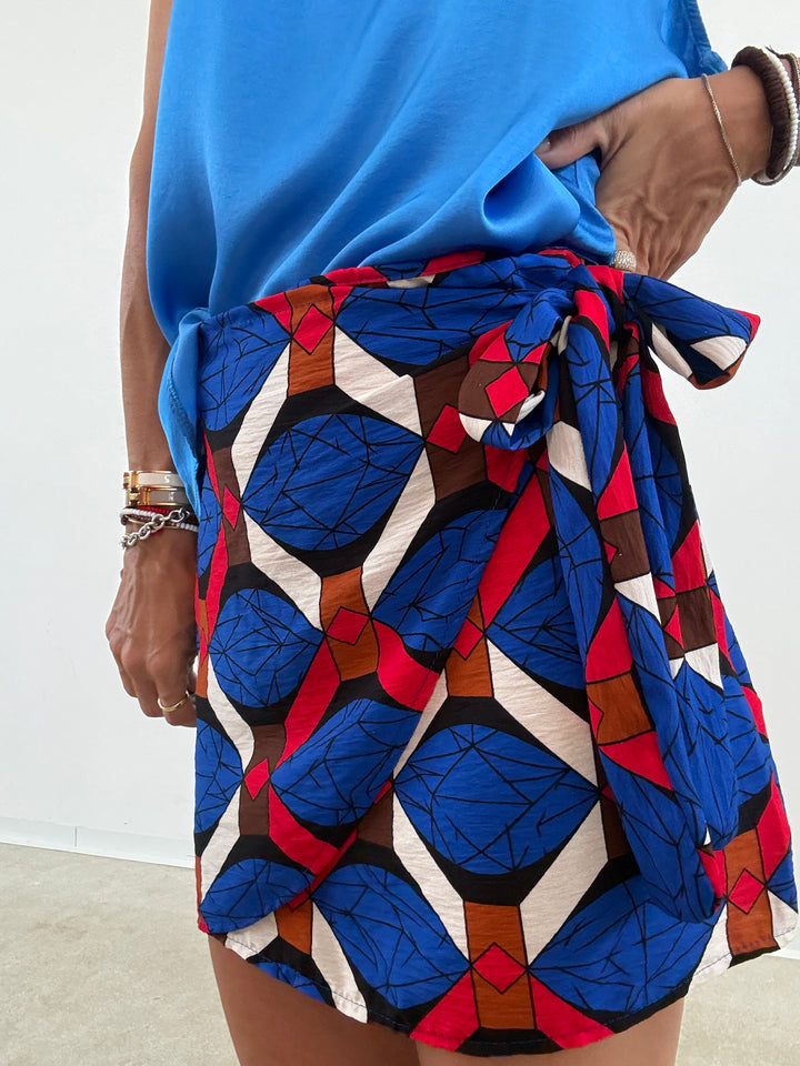 MINIGONNA PAREO GEOMETRICO BLUETTE ROSSO