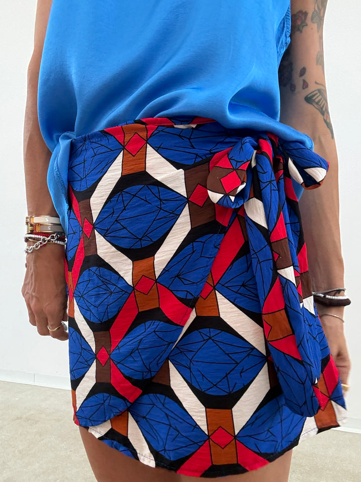 MINIGONNA PAREO GEOMETRICO BLUETTE ROSSO