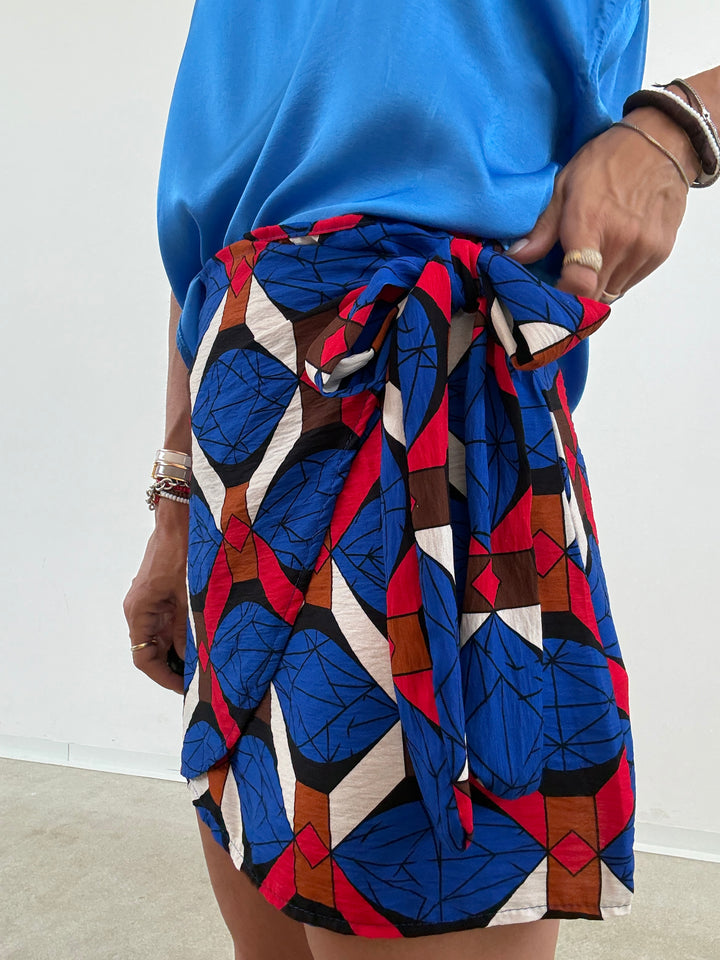 MINIGONNA PAREO GEOMETRICO BLUETTE ROSSO