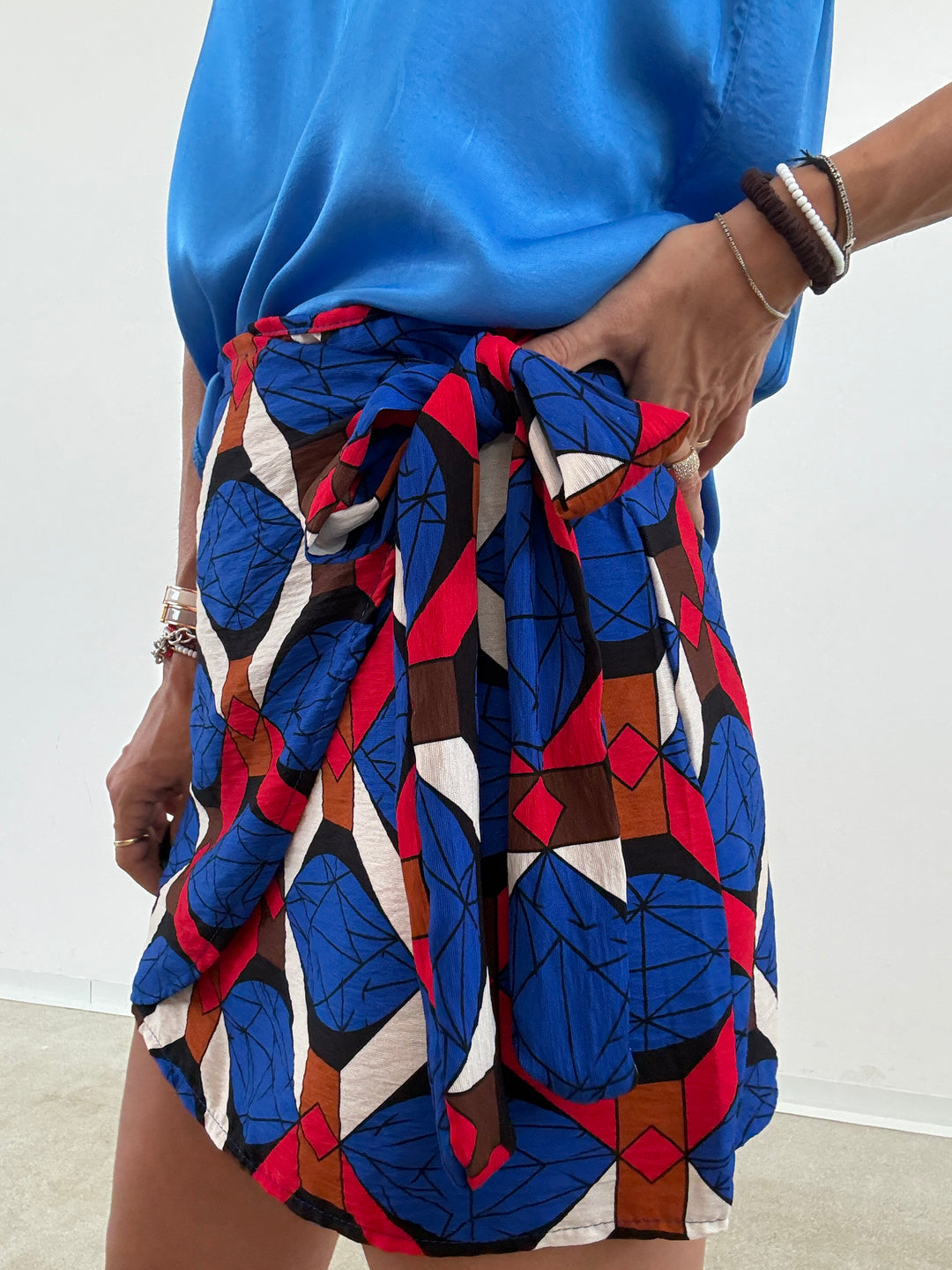 MINIGONNA PAREO GEOMETRICO BLUETTE ROSSO