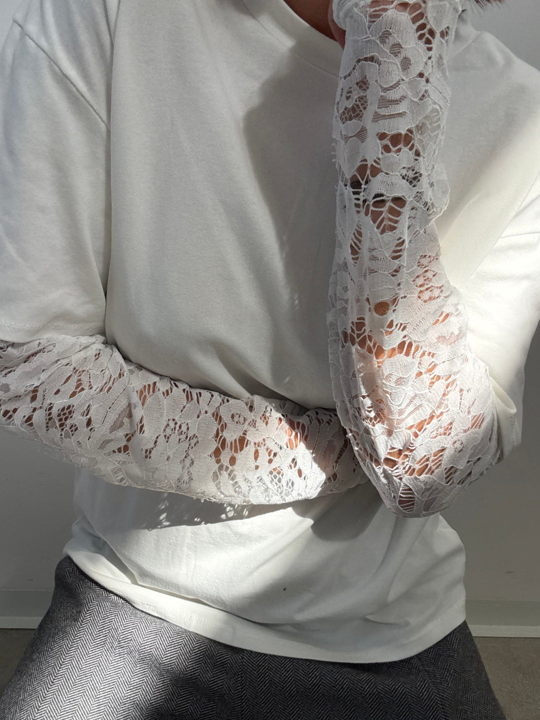 TSHIRT MANICA PIZZO BIANCA