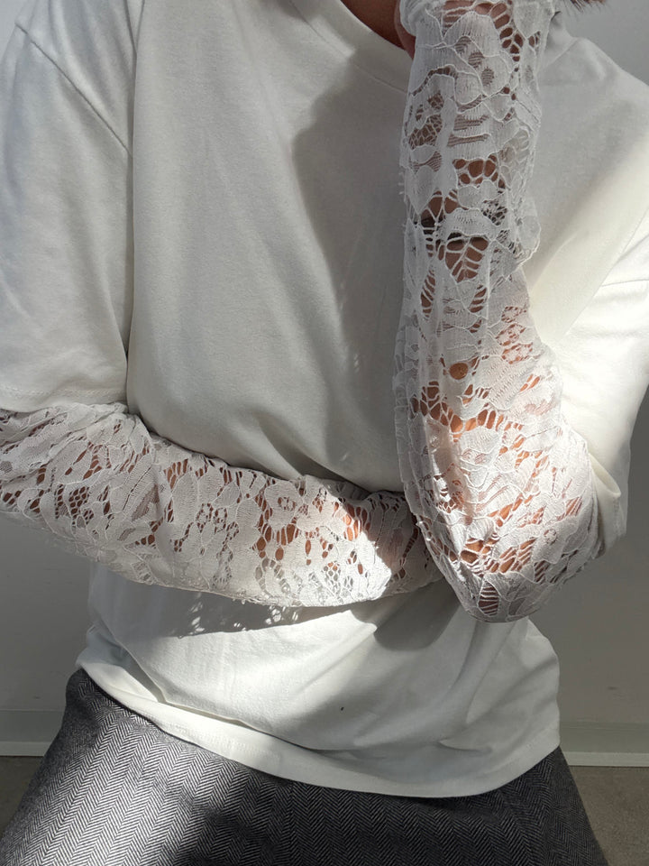 TSHIRT MANICA PIZZO BIANCA