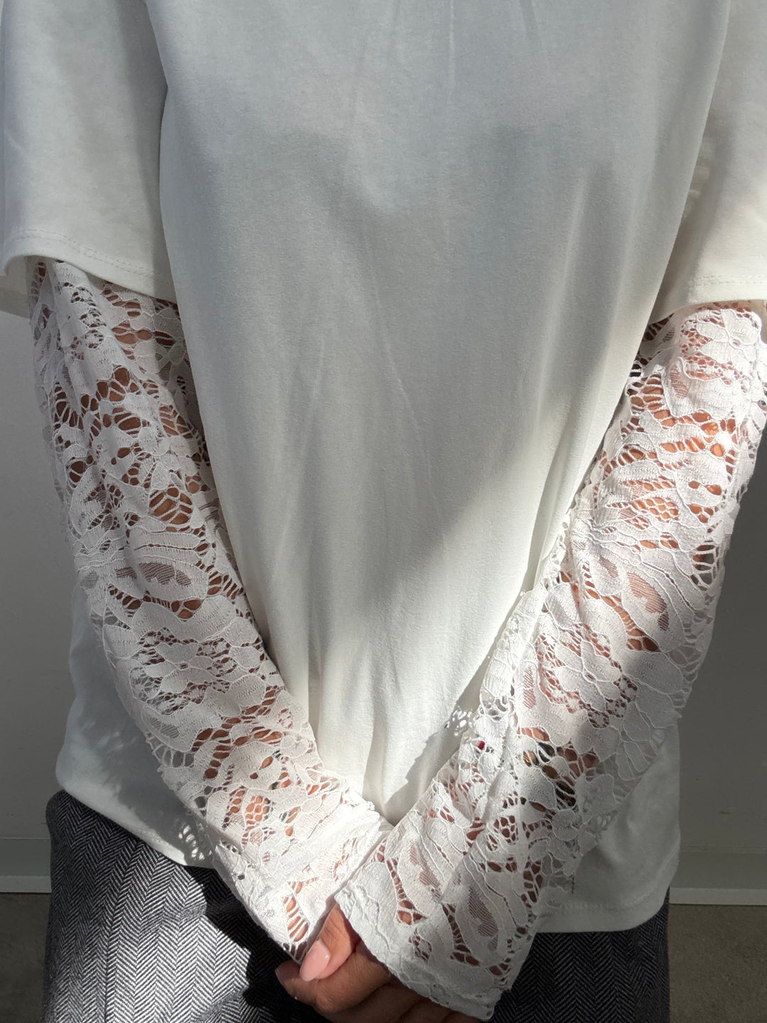 TSHIRT MANICA PIZZO BIANCA
