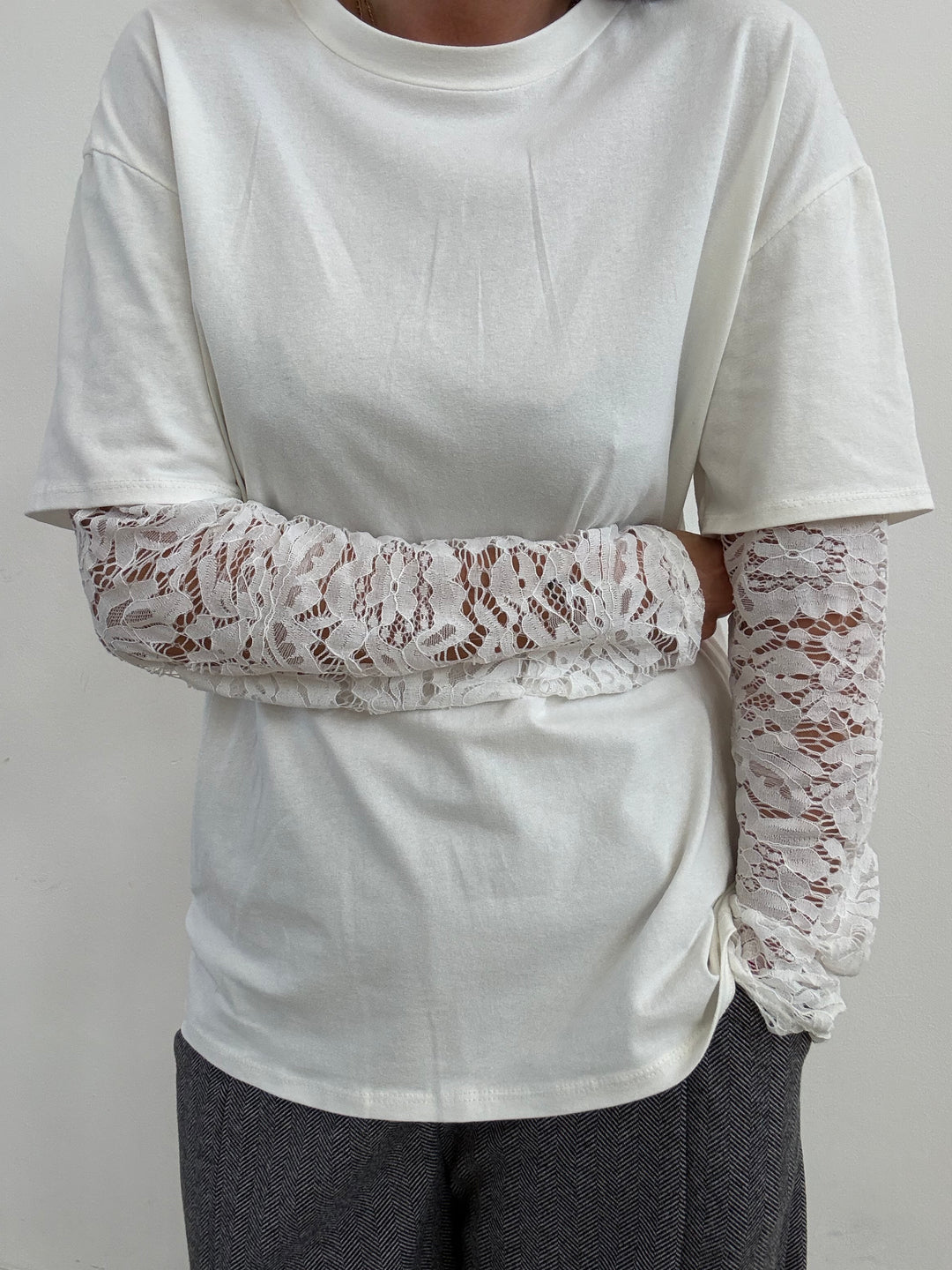 TSHIRT MANICA PIZZO BIANCA