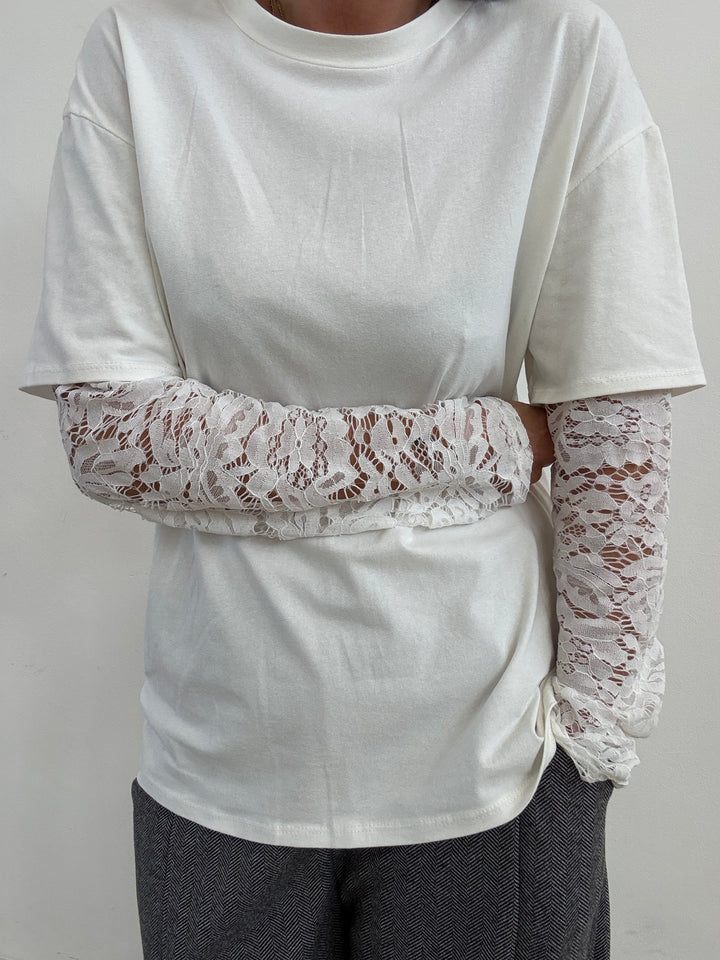 TSHIRT MANICA PIZZO BIANCA