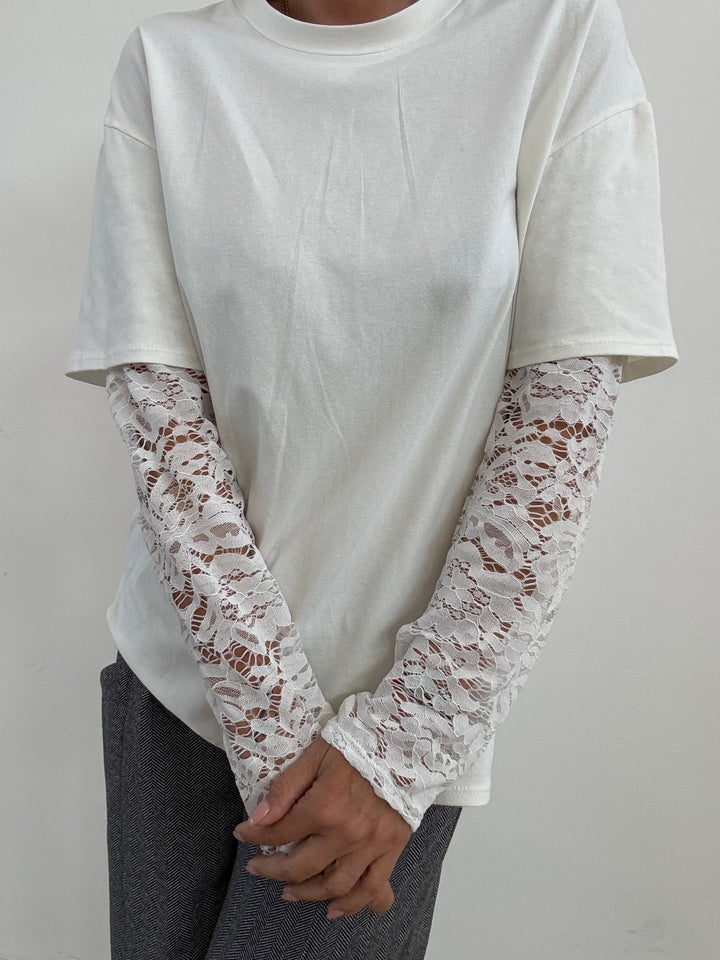 TSHIRT MANICA PIZZO BIANCA