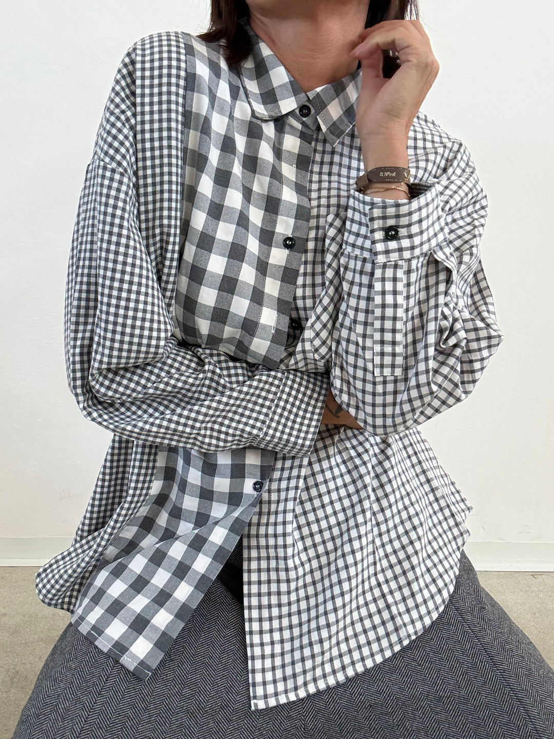 CAMICIA PATCH SCACCO BIANCO NERO