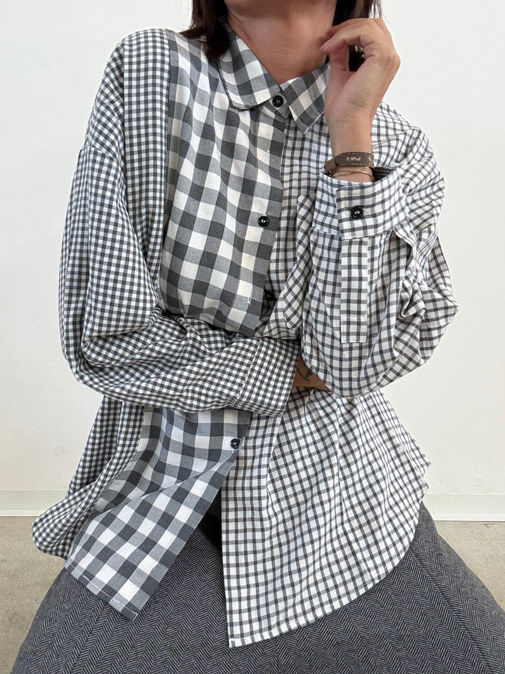 CAMICIA PATCH SCACCO BIANCO NERO
