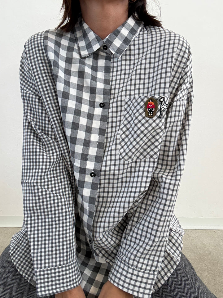 CAMICIA PATCH SCACCO BIANCO NERO
