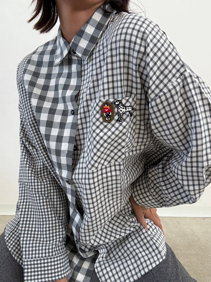 CAMICIA PATCH SCACCO BIANCO NERO