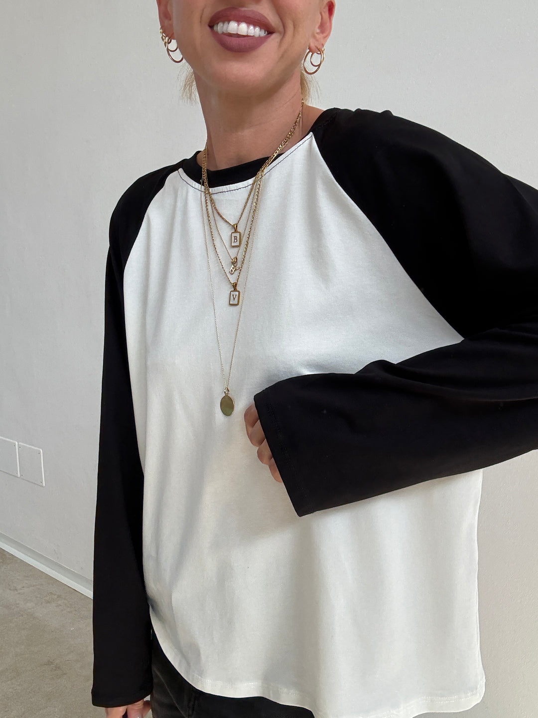 TSHIRT BASEBALL BICOLORE BIANCO/NERO