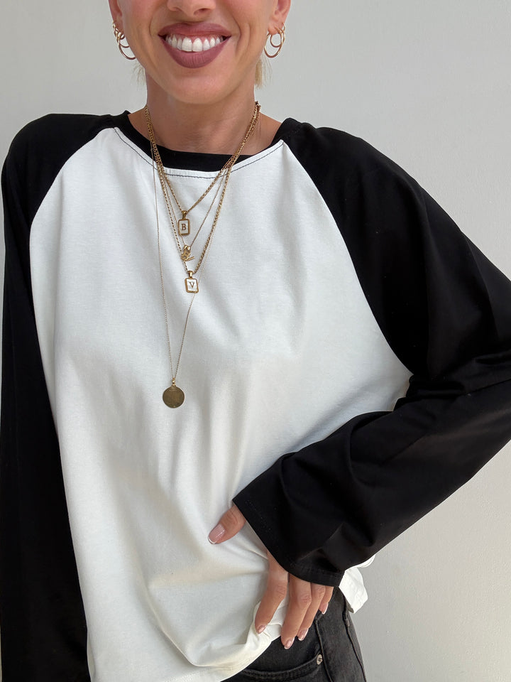 TSHIRT BASEBALL BICOLORE BIANCO/NERO