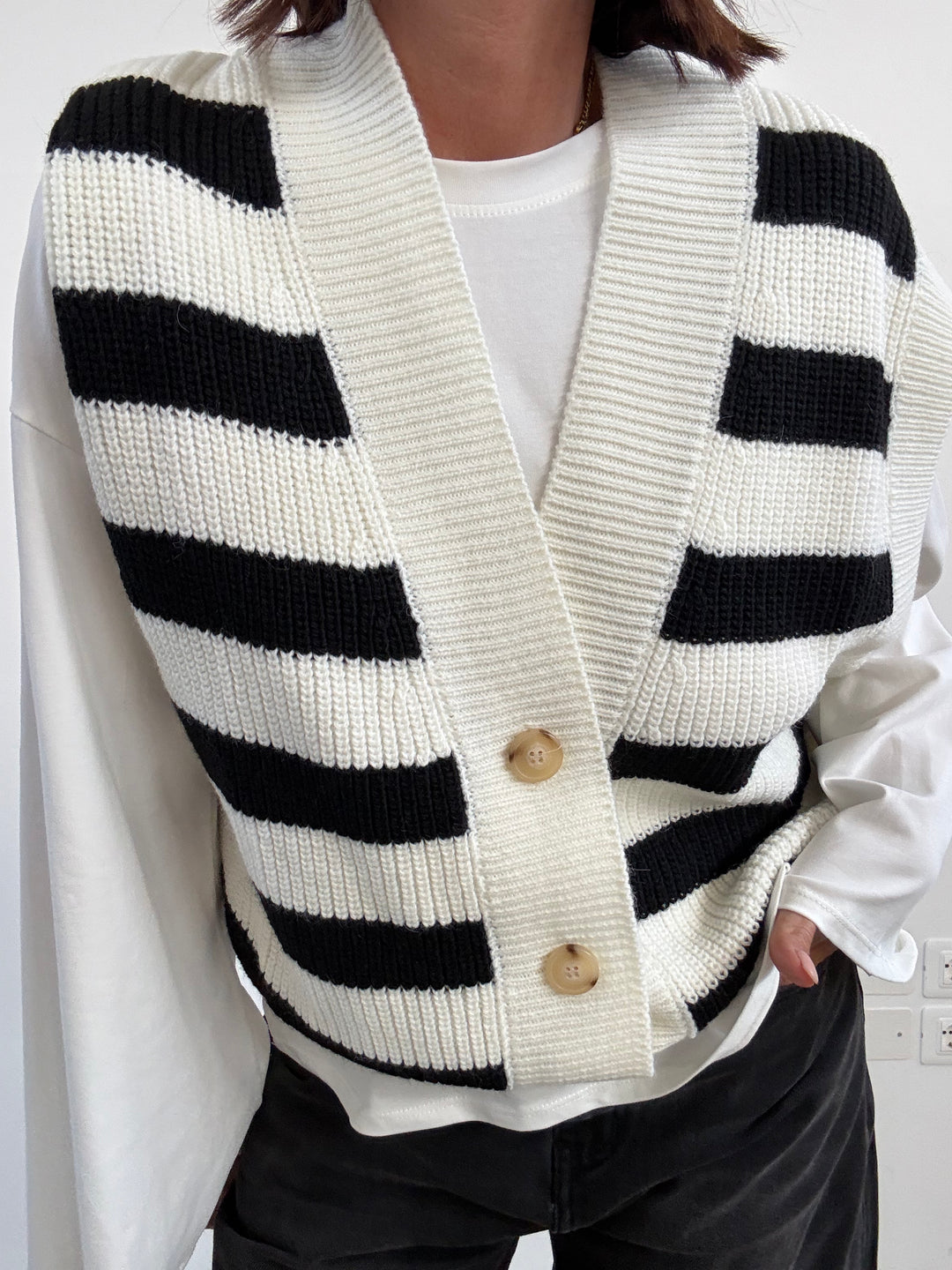GILET RIGHE PANNA/NERO