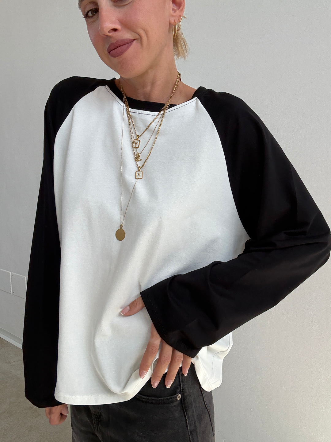 TSHIRT BASEBALL BICOLORE BIANCO/NERO