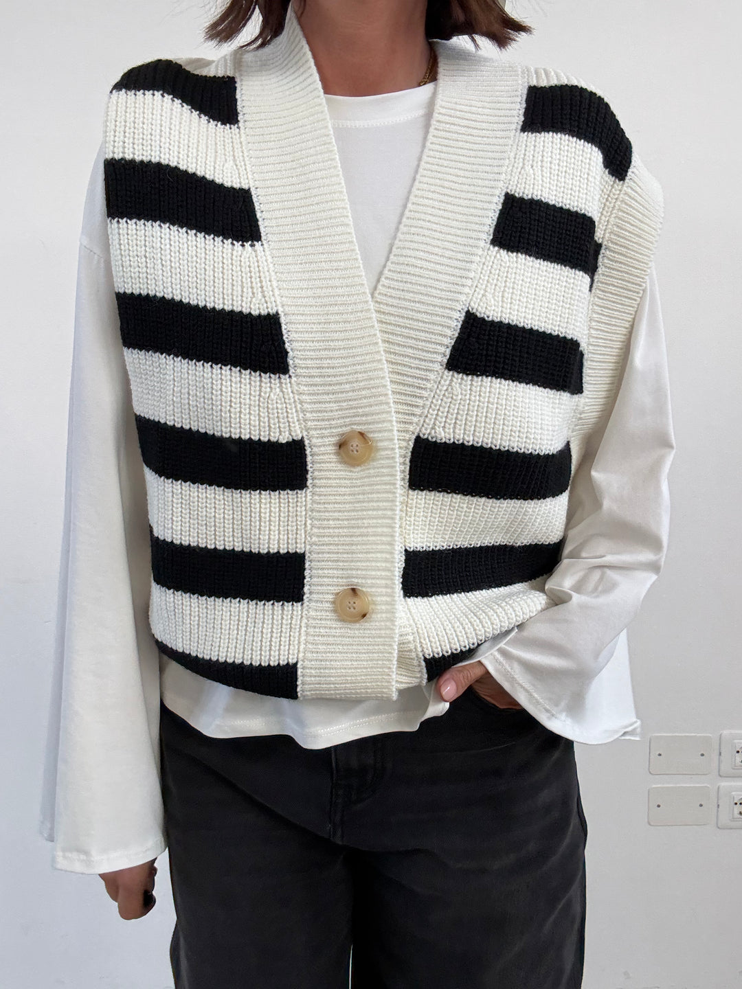 GILET RIGHE PANNA/NERO