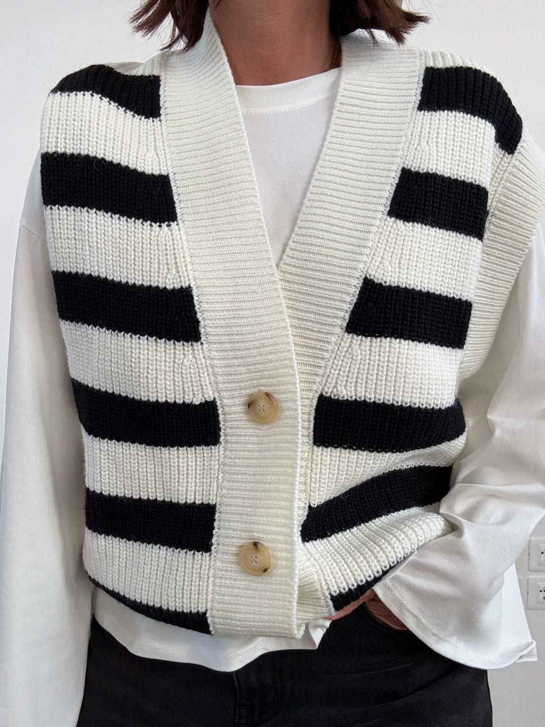GILET RIGHE PANNA/NERO