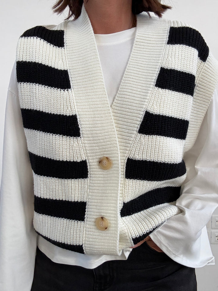 GILET RIGHE PANNA/NERO