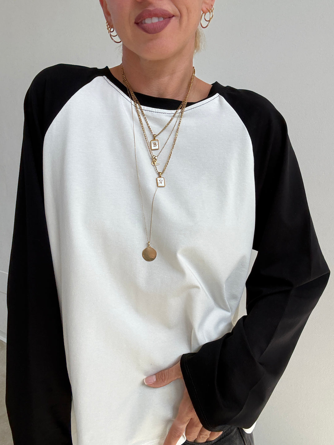 TSHIRT BASEBALL BICOLORE BIANCO/NERO