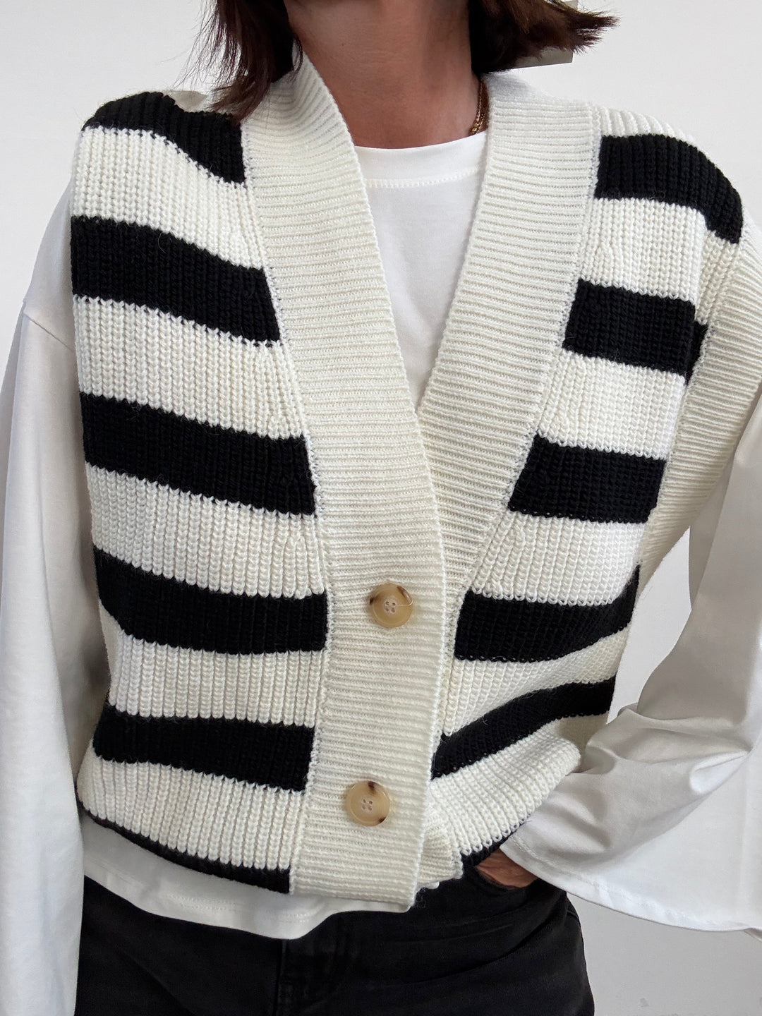 GILET RIGHE PANNA/NERO