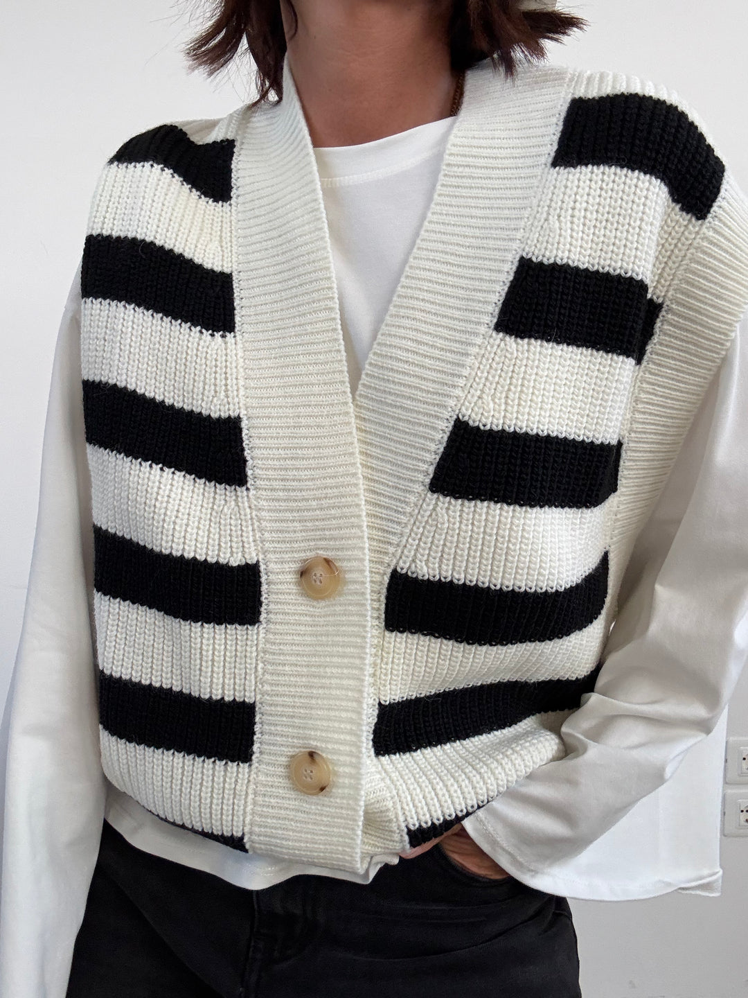 GILET RIGHE PANNA/NERO