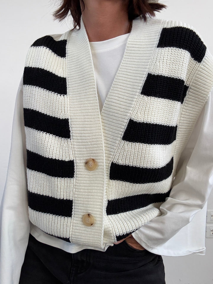 GILET RIGHE PANNA/NERO
