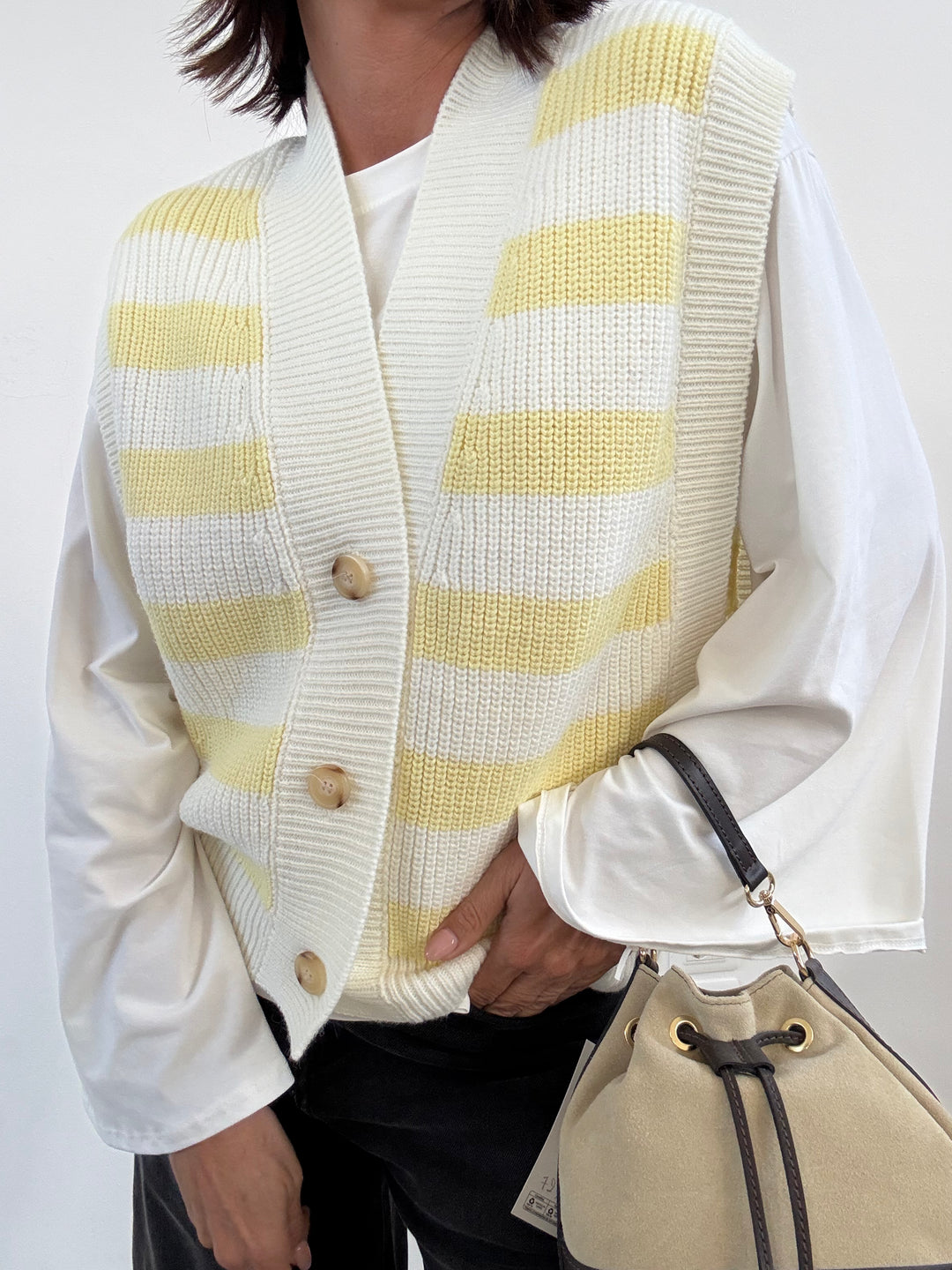 GILET RIGHE PANNA/GIALLO