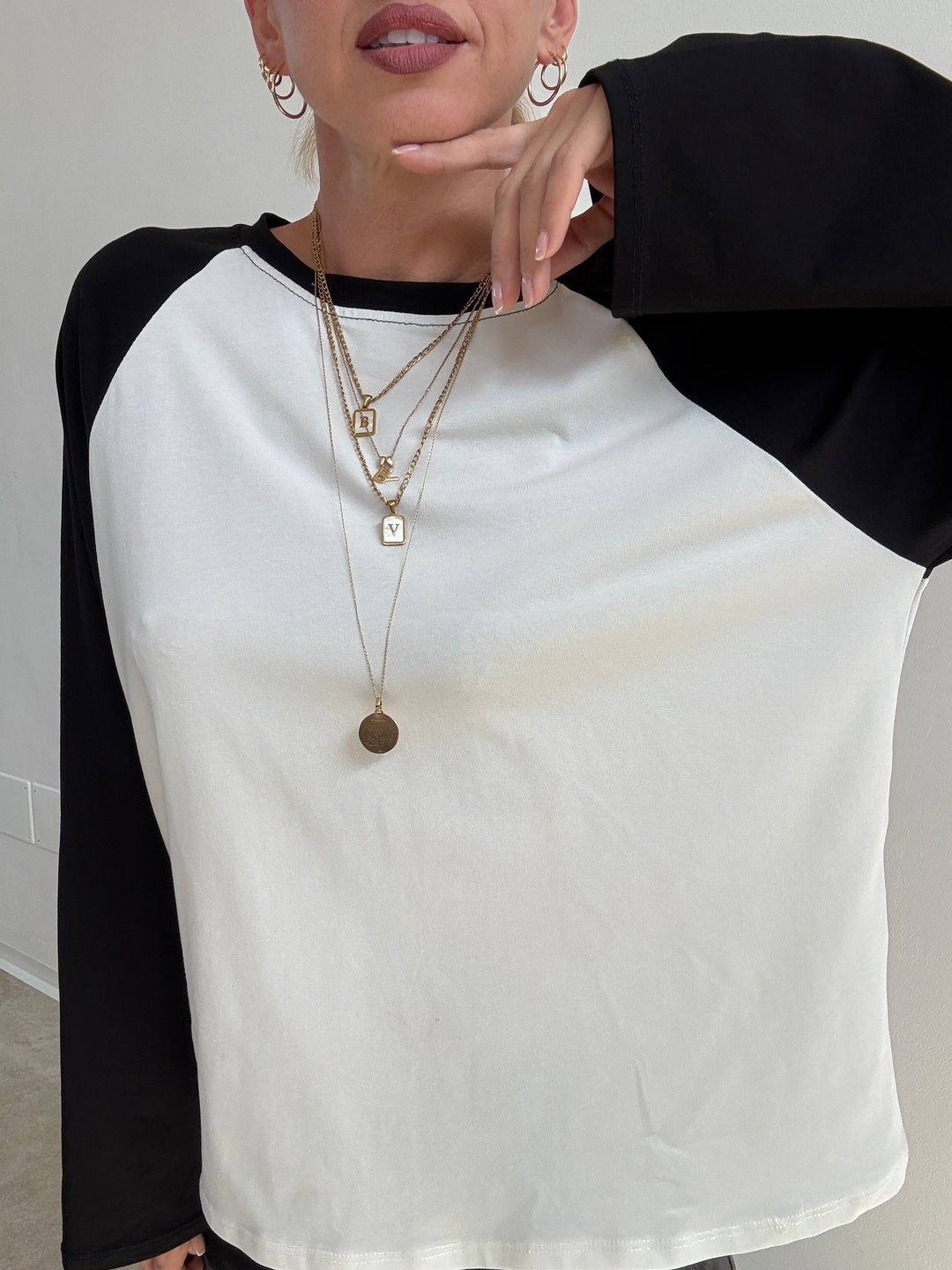TSHIRT BASEBALL BICOLORE BIANCO/NERO