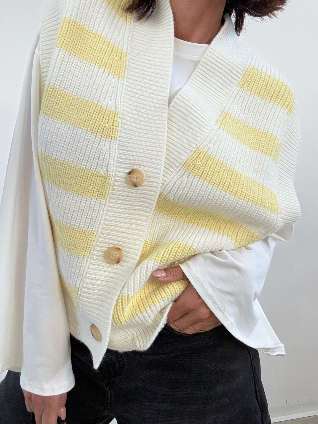 GILET RIGHE PANNA/GIALLO