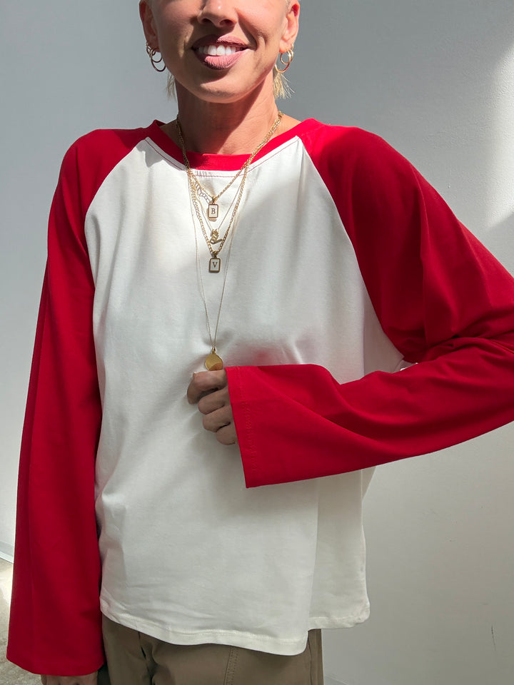 TSHIRT BASEBALL BICOLORE BIANCO/ROSSO