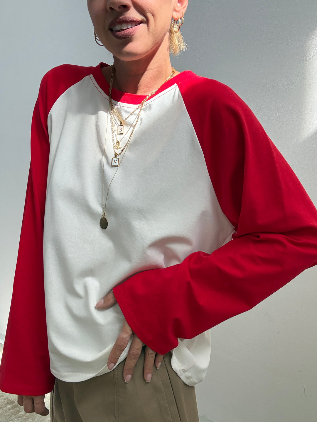 TSHIRT BASEBALL BICOLORE BIANCO/ROSSO