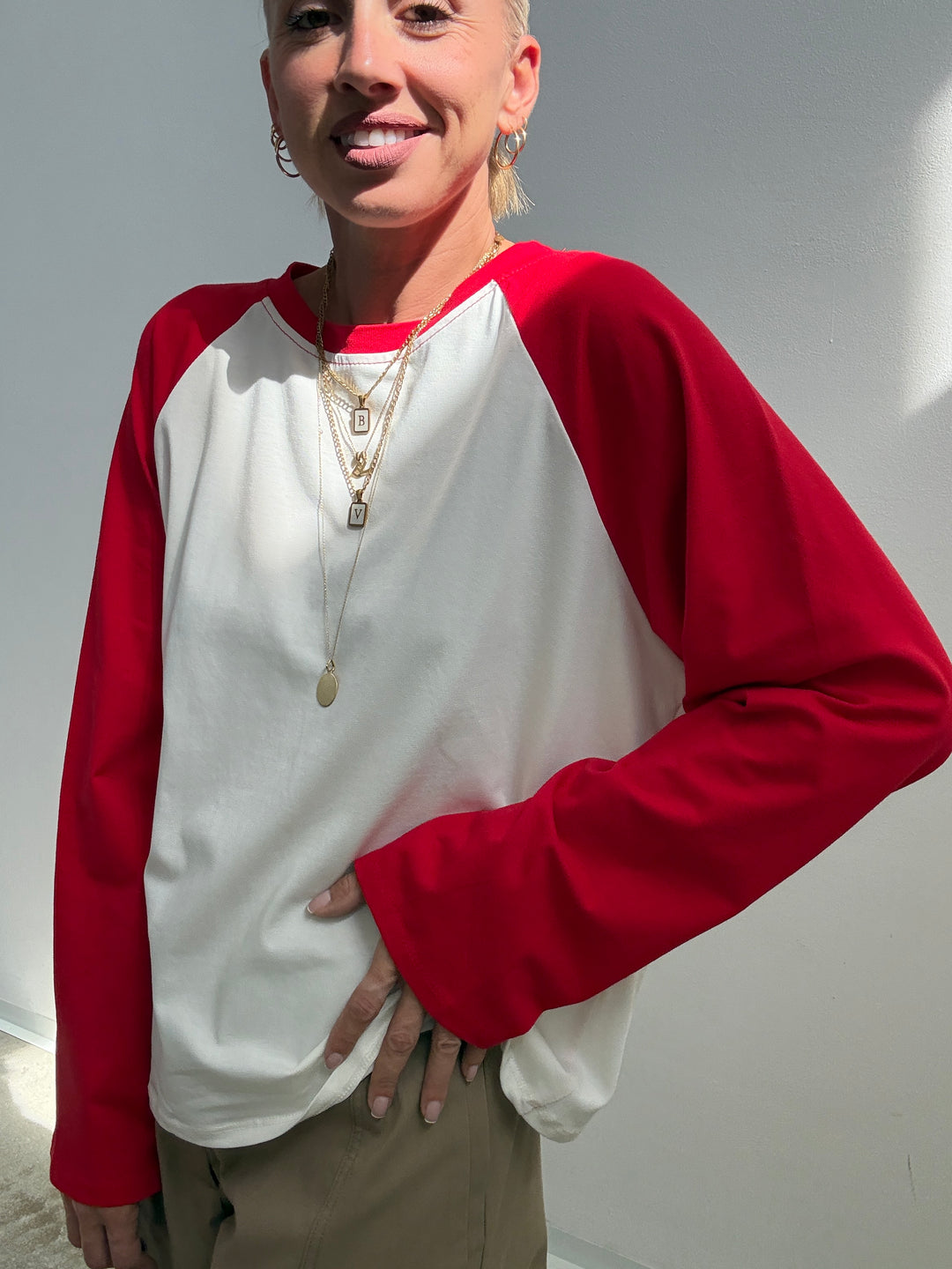 TSHIRT BASEBALL BICOLORE BIANCO/ROSSO