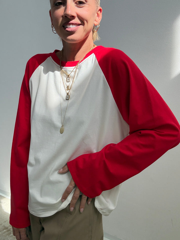 TSHIRT BASEBALL BICOLORE BIANCO/ROSSO