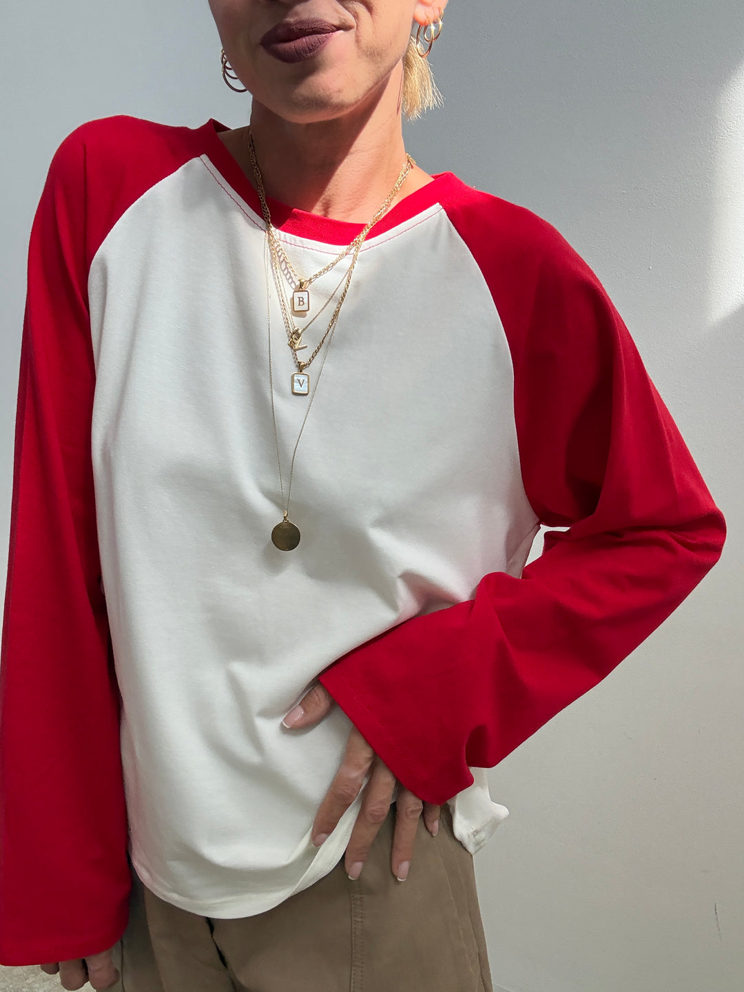 TSHIRT BASEBALL BICOLORE BIANCO/ROSSO