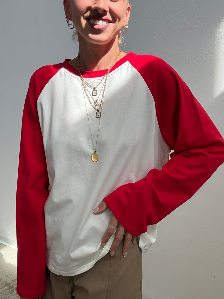 TSHIRT BASEBALL BICOLORE BIANCO/ROSSO