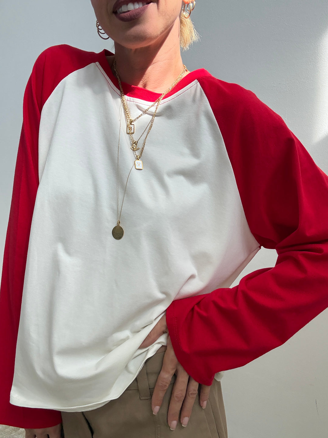 TSHIRT BASEBALL BICOLORE BIANCO/ROSSO