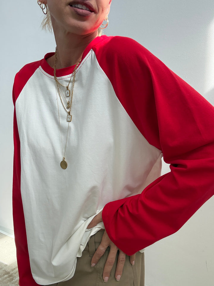 TSHIRT BASEBALL BICOLORE BIANCO/ROSSO