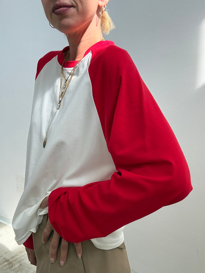 TSHIRT BASEBALL BICOLORE BIANCO/ROSSO