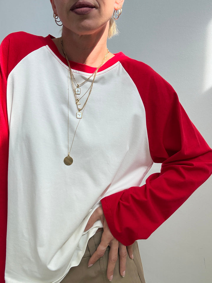 TSHIRT BASEBALL BICOLORE BIANCO/ROSSO
