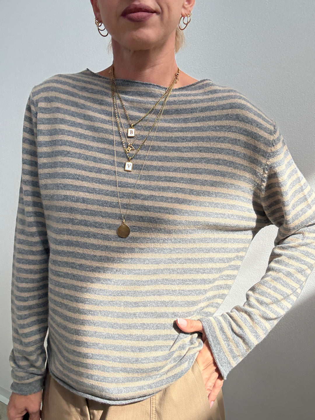 PULL CHIARA RIGA GRIGIO/BEIGE