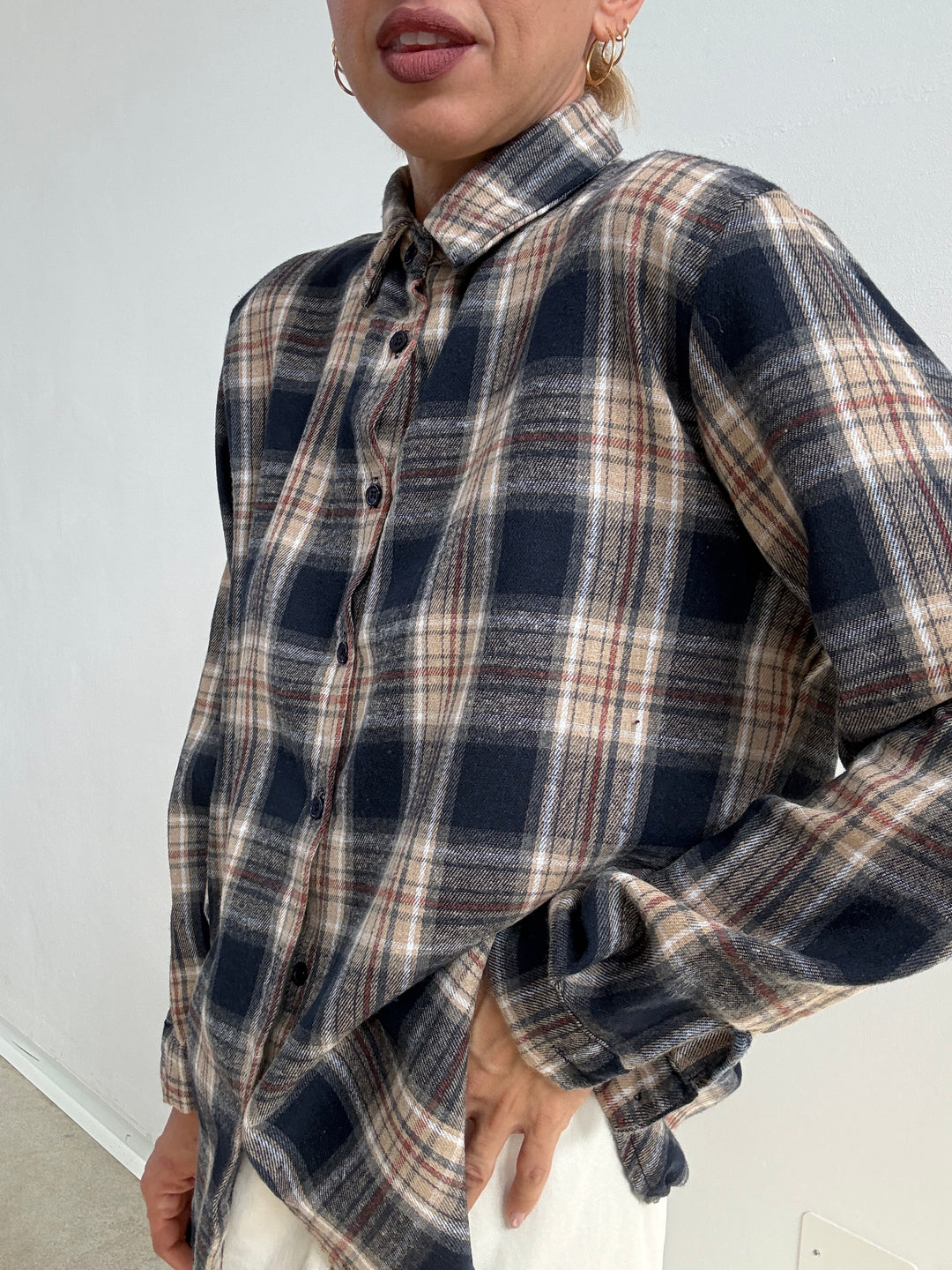 CAMICIA FLANELLA CHECK BLU/ARANCIO