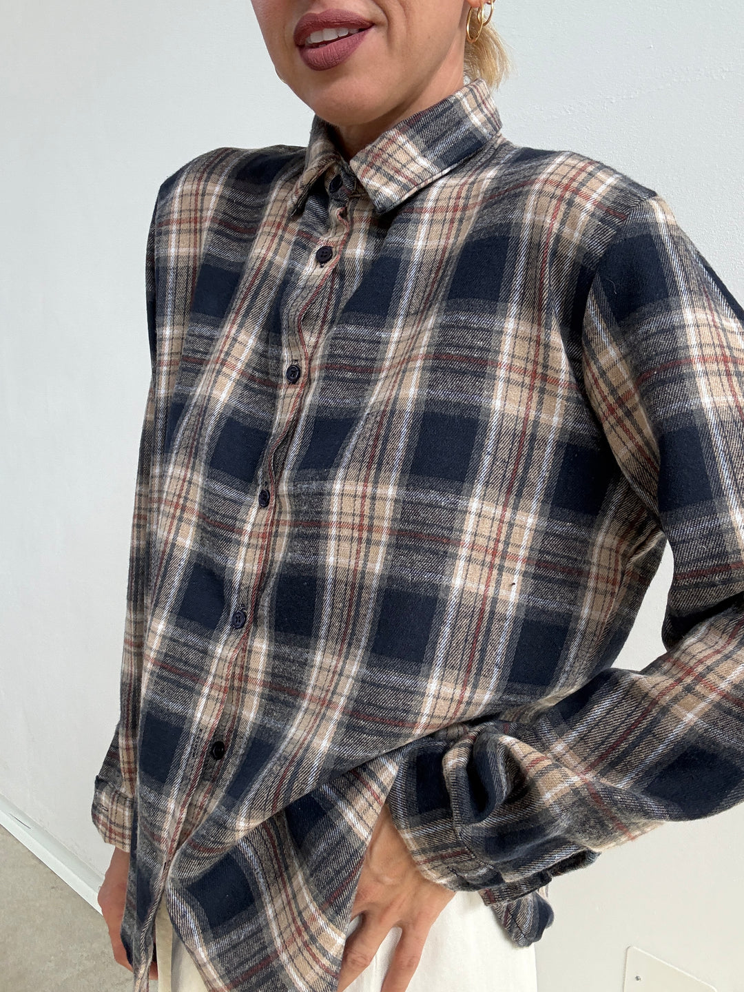 CAMICIA FLANELLA CHECK BLU/ARANCIO