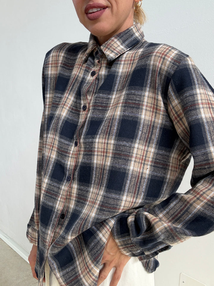CAMICIA FLANELLA CHECK BLU/ARANCIO