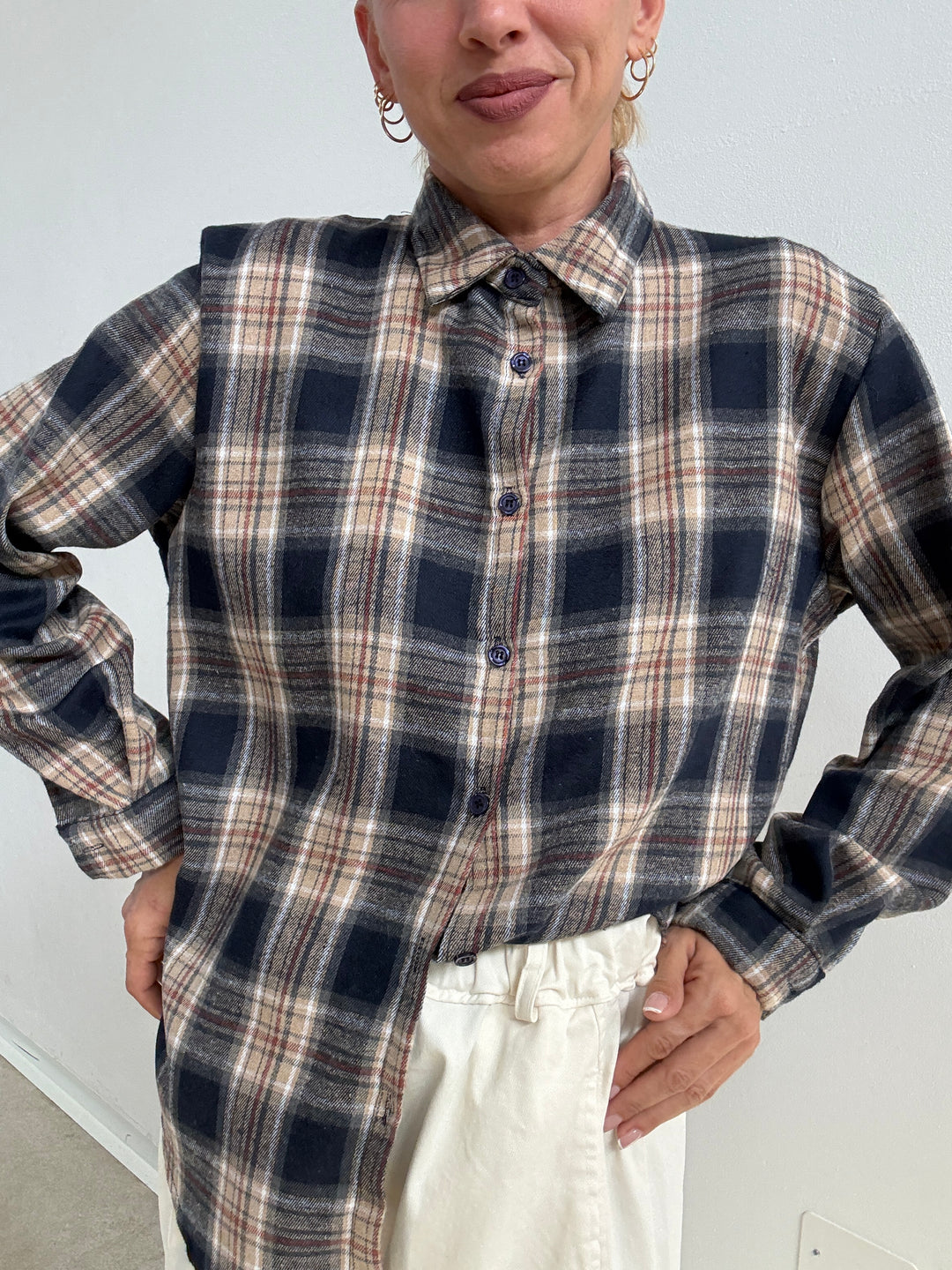 CAMICIA FLANELLA CHECK BLU/ARANCIO