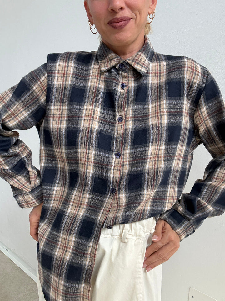 CAMICIA FLANELLA CHECK BLU/ARANCIO
