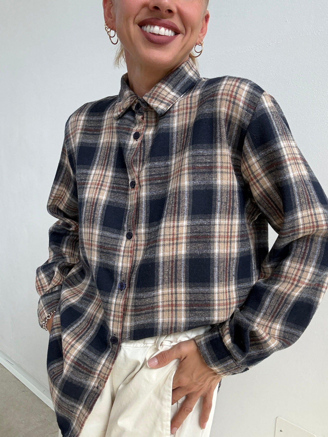 CAMICIA FLANELLA CHECK BLU/ARANCIO